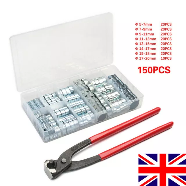 150Pcs Double Ear Clamp O Clips Pipe Air Silicone Petrol Water Fuel Hose Plier