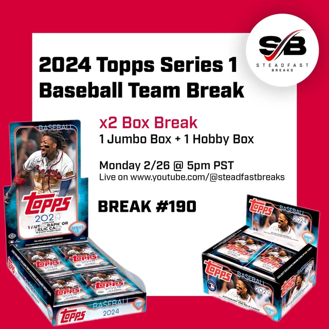 ATLANTA BRAVES 2024 Topps Series 1 Jumbo + Hobby 2 Box Team Break 190