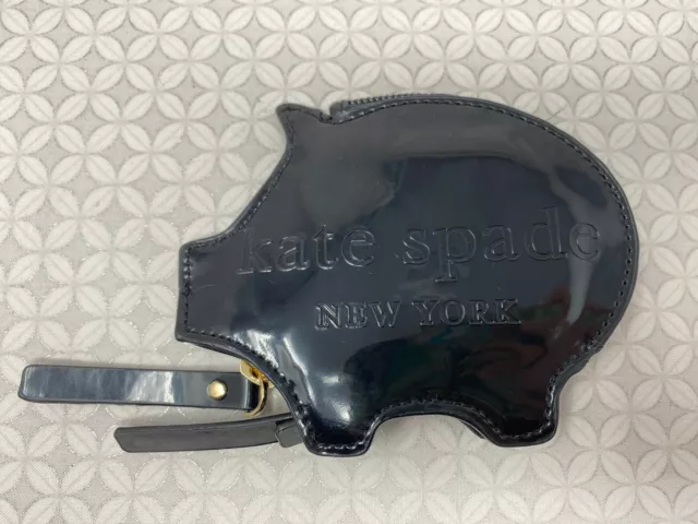 Kate Spade black Shiny Pig Coin purse piggy bank coin pouch zipper