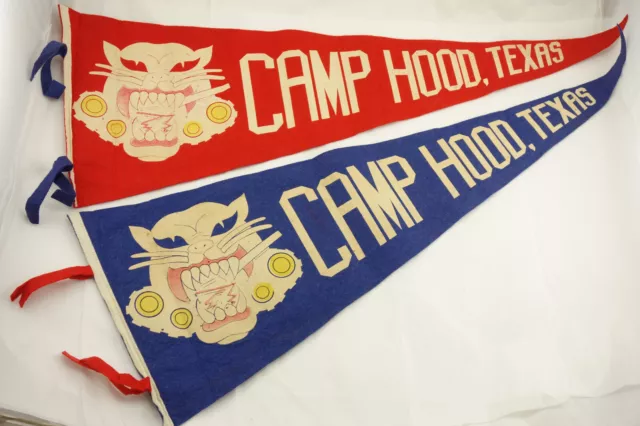 Vintage Camp Hood Texas Felt Pennant US Army WWII WW2 Tank Destroyer Red/Blue