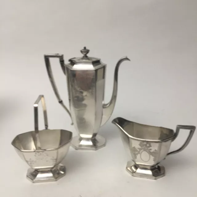 Vintage Homan Mfg Co. Pitcher with Sugar and Creamer Set Plated On Nickel Silver