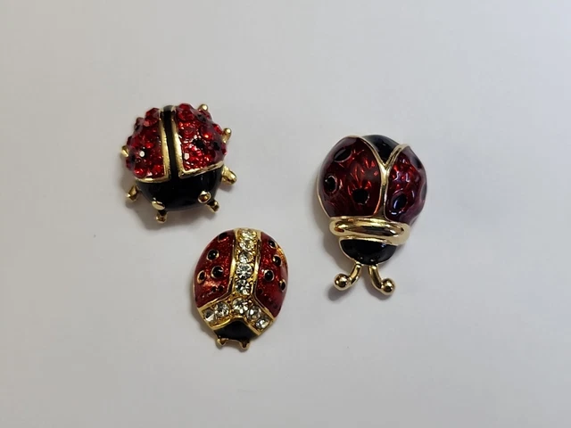 Lady Bug Lapel Pin Lot Of 3 Sparkling NICE!!
