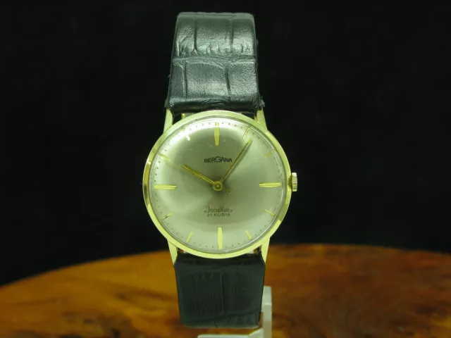 BERGANA 14KT OR Jaune Remonter Manuellement Montre Hommes