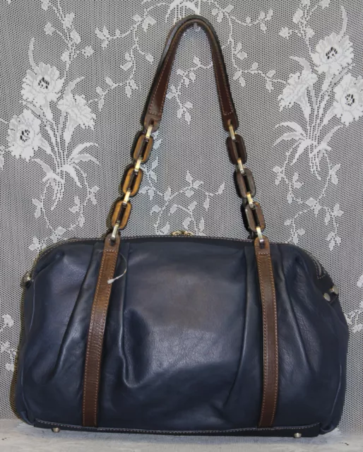 Italian Tentazione DUE Teal Turquoise Soft Leather Handbag Purse W Dust  Cover