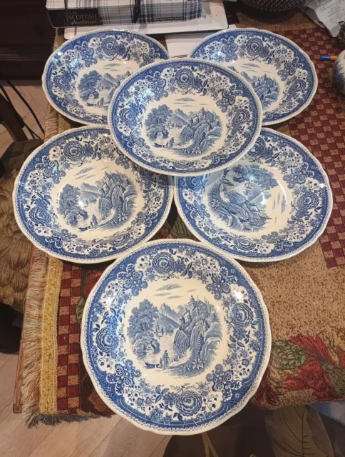 Villeroy & Boch Burgenland Blue White 6 Soup Plates