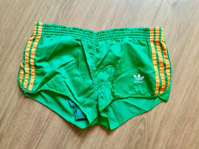 Rarität! Adidas Sprinter Shorts Glanzshorts Sporthose Vintage Gr. M grün/orange