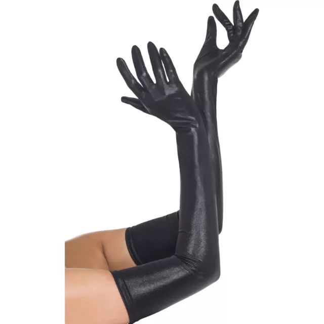 Lack Handschuhe Sexy Damenhandschuhe XL lang Lederoptik schwarz Lackhandschuhe