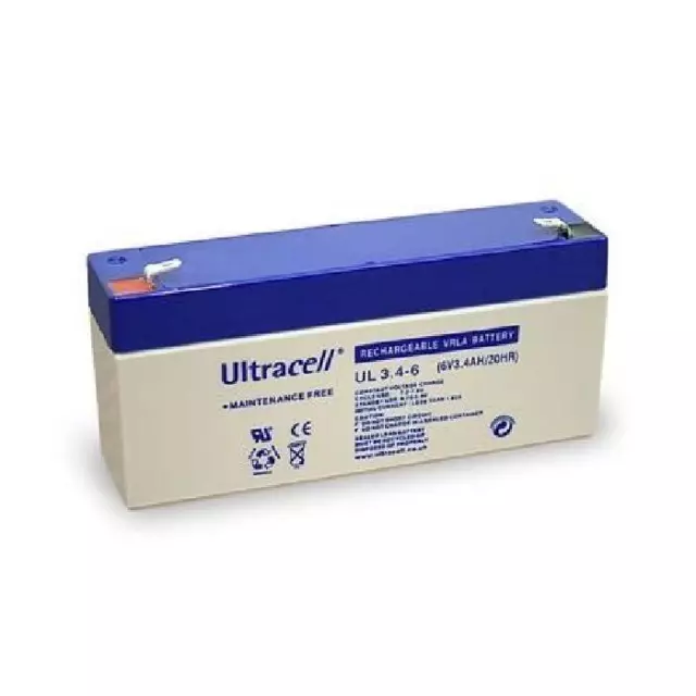 Ultracell UL3.4-6 : Batterie au plomb étanche 6V 3.4AH : 134x34x60mm