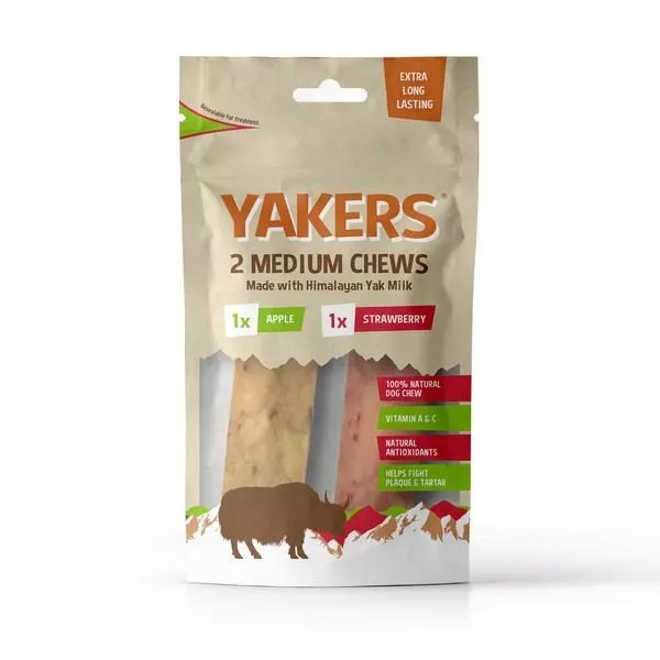 Yakers Variété Paquet Strawberry&apple Moyen Sain Chien Friandise à Mâcher 2pk