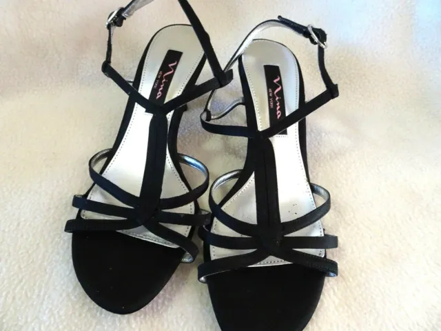 Nina New York Ladies Size 7M Black Slingback Open Toe Dressy Shoes/Heels