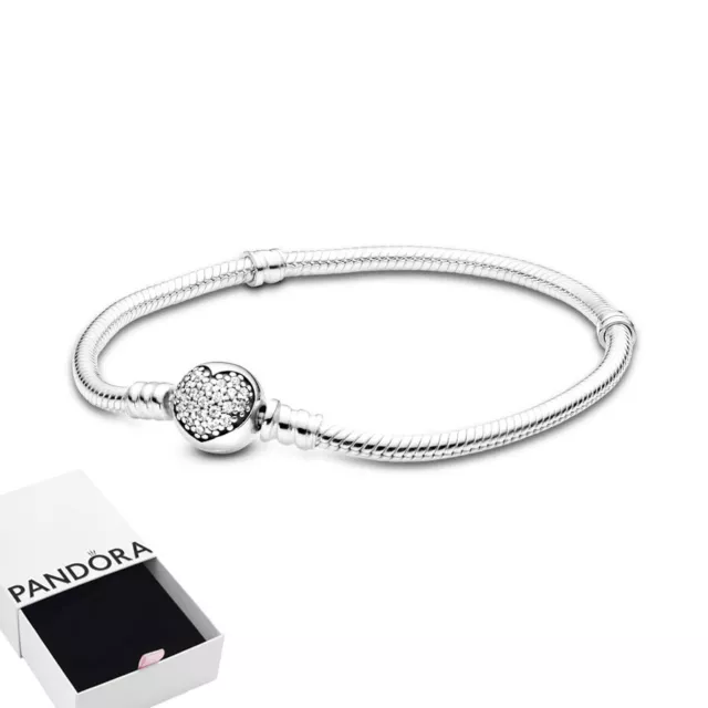 Pandora Moments Sparkling Heart Clasp Snake Chain Bracelet 16cm-21cm with Box