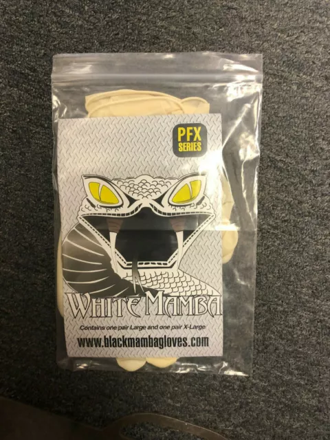 2 Pair White Mamba Gloves (One Pair Large, One Pair X-Large)