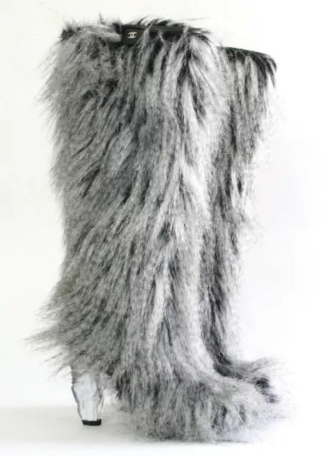 CHANEL FANTASY FAUX fur icicle heel apre ski CC logo AW10 ice yeti boots  35-IT $825.00 - PicClick