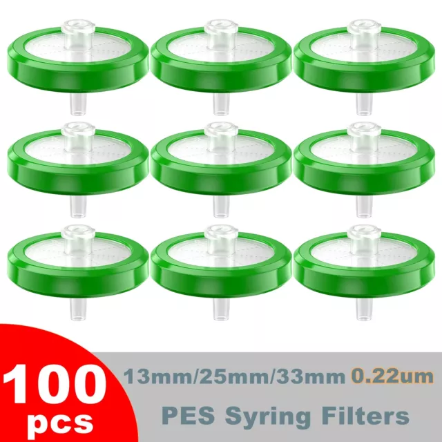 100pcs PES Syringe Filter 13mm 25mm Diameter, 0.45 um 0.22 μm Pore Size HPLC Lab