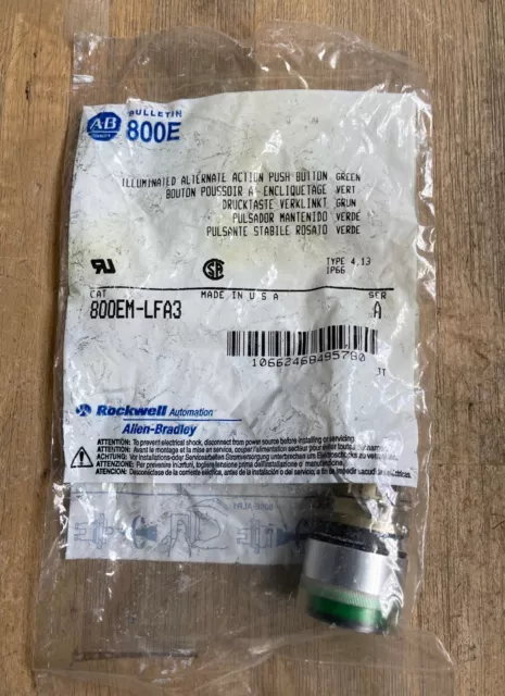 Allen Bradley 800Em-Lfa3 Ser A Illuminated Green Push Button New Sealed Pkg