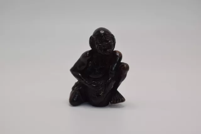 Rare Edo Period Netsuke, Kurombo Diver with Coral in a Jar, Black Horn