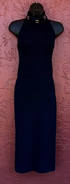 St. John Collection BLACK Santana Knit MIDI Halter Dress Women’s Size 10 Medium