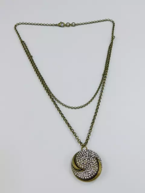 Lulu Frost for J. Crew Bronze Pave Rhinestone Double Chain Pendant Necklace 27"