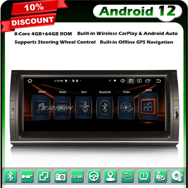 10.25“ 8-Core GPS Android 12 Autoradio DAB+Wifi CarPlay 64GO RDS for BMW X5 E53