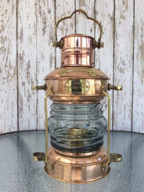 Leed Burton Copper & Brass Anchor Oil Lamp Nautical Maritime Ship Lantern Décor