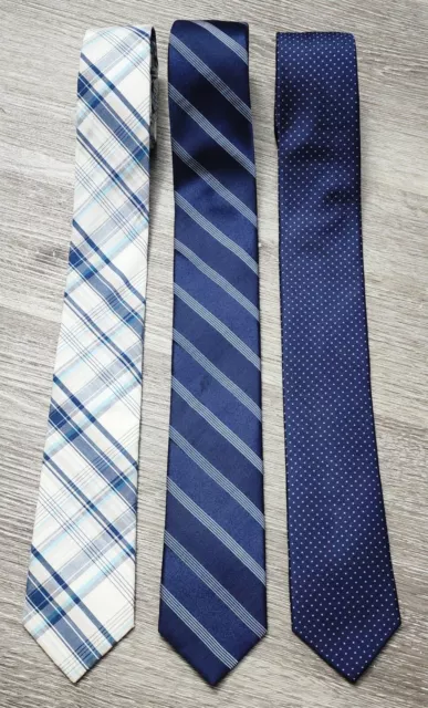 Lot of 3 - Blue Patterned Neck Ties - 100% Silk