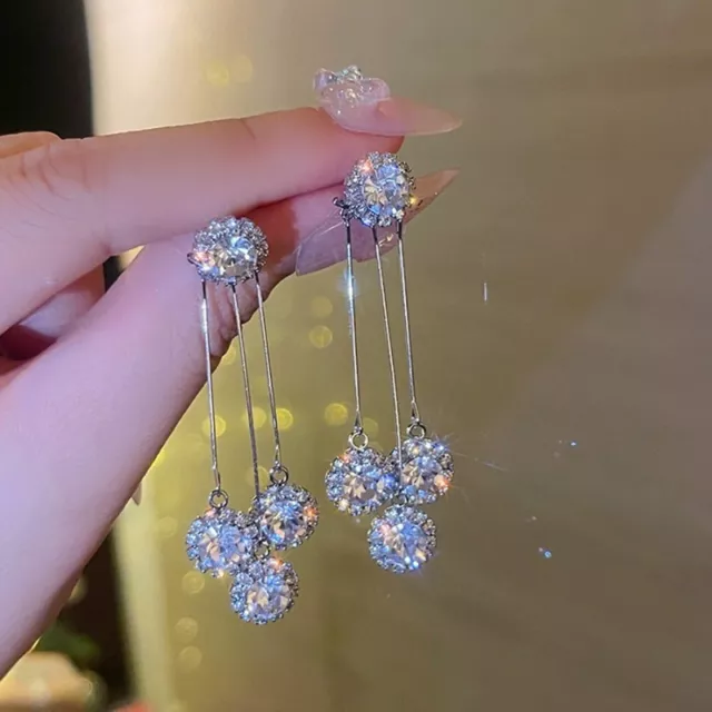 Luxury Crystal Tassel Zircon Earrings Drop Dangle Jewelry Women Wedding Gift New