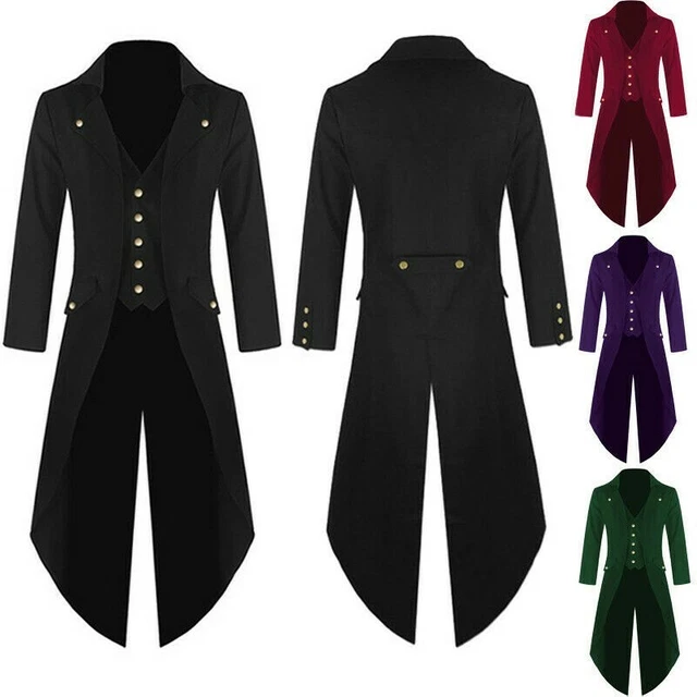 Veste Homme Gothique Vintage Smoking Victorien - Style Élégant Halloween Cosplay Cocktail Mariage - Costume Noir Chic