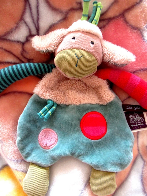 doudou plat mouton moulin roty les jolis pas beaux bleu beige vert tbon état
