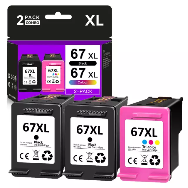 1-3PK 67-XL 67XL XXL tinta negra y de color para HP Deskjet 4155e Plus 4122 4132 4155