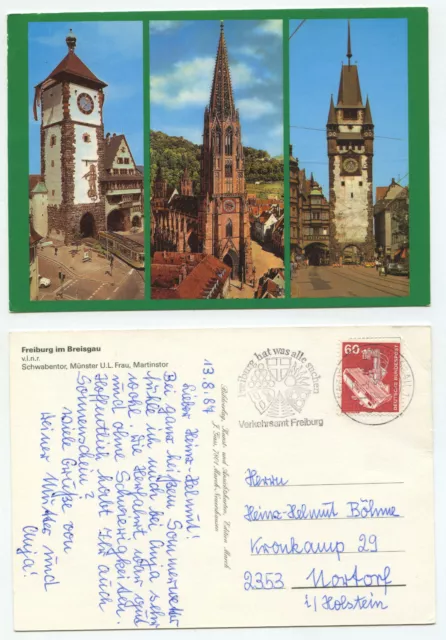 19223 - Freiburg - Schwabentor, Münster, Martinstor - postcard, advertising stamp 14.8.1987