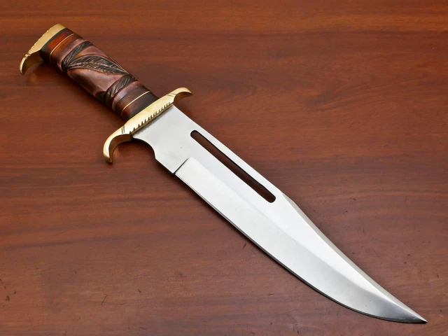 Custom Hand Made D2 Blade Bowie Hunting Knife- Stained Engraved Bone  - Za-3086