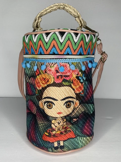Frida Kahlo Women’s Cylinder Multicolor Textile Crossbody Bag Made In Mexico Frida Kahlo Women’s Cylinder Multicolor Textile Crossbody Bag Made In Mexico