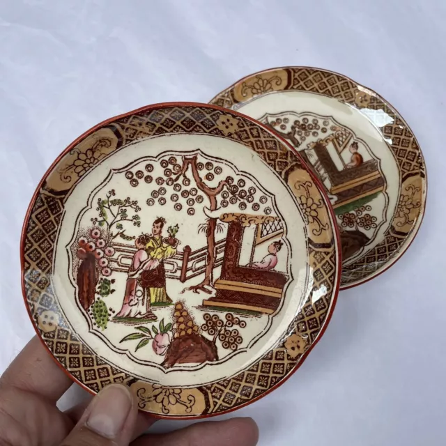 2 petites assiettes Sarreguemines anciennes décor japonisant (fin XIXe)