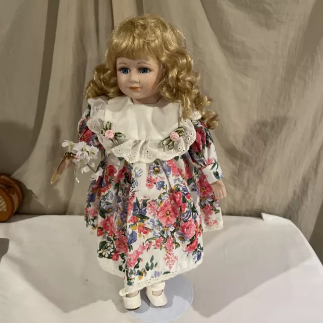 duck house heirloom porcelain dolls 16” Girl Pink Floral Dress