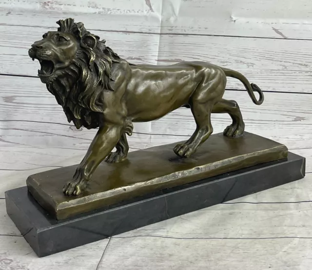 Large Bronze Sculpture Male African Lion  Cougar Big Cat Statue African Art