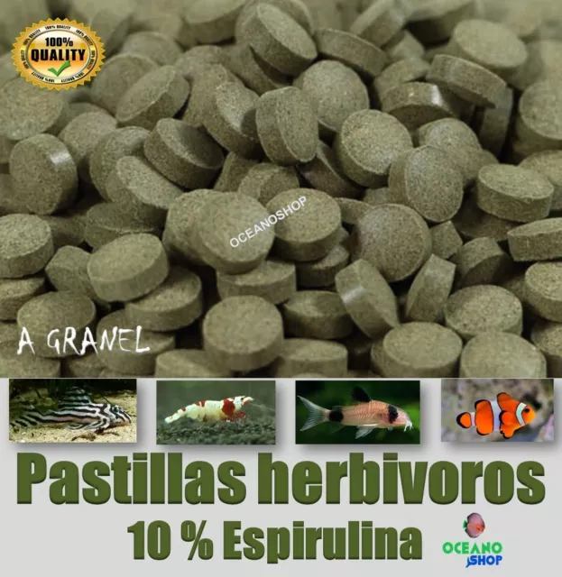 PASTILLAS 10% ESPIRULINA PECES fondo HERBIVOROS TROPICAL MARINO ACUARIO COMIDA