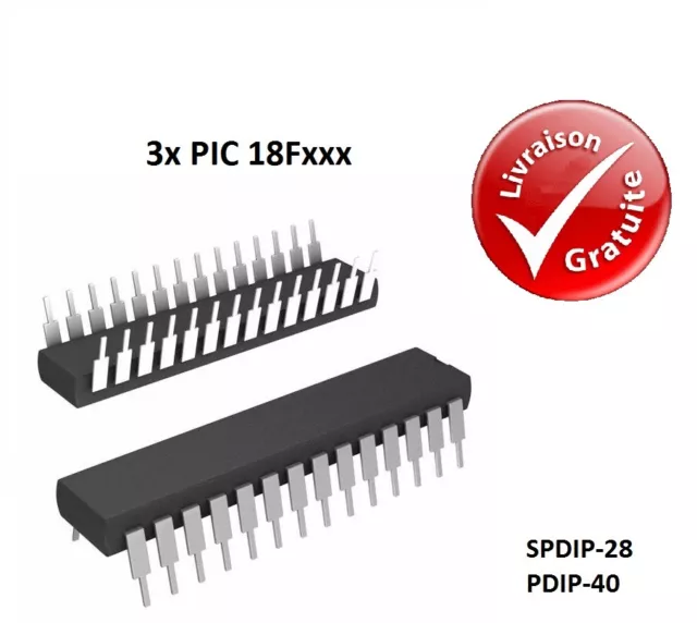 ⚡ 3x Microcontrôleur Microchip : PIC 18F - SPDIP-28 / PDIP-40 : NEUF ⚡