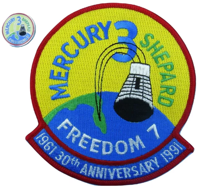 NASA PATCH & PIN Pair vtg MERCURY 3 / Freedom 7 - '61 30th Anniversary SHEPARD