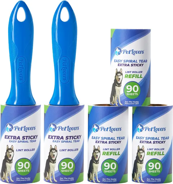Petlovers Extra Sticky Lint Roller Mega Value Set 450 Sheets for Pet Hair Remova