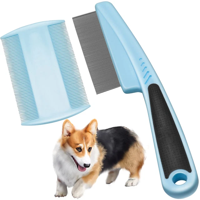 Pet Flea Comb, 2-Pack Fine Teeth Lice Combs with Metal Head for Cats and Dogs