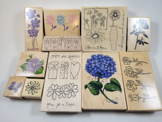 Craft stamp Lot of 11 Flowers Spring rubber stamps, crafting, wood mounted