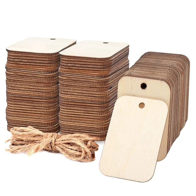 100PCS Blank Squares Wood Pieces Unfinished Round Corner Wooden Cutouts for DIG6