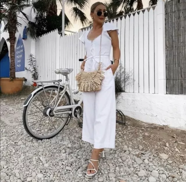 ZARA NUOVA DONNA SS19 TUTA RUSTICA BIANCA CON VOLANT REF 2674 203