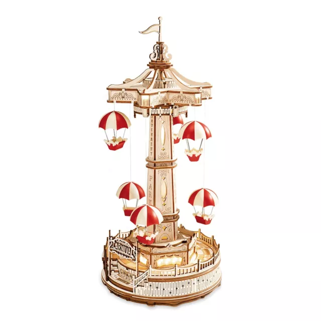 ROKR 4kit Pinball ParachuteTower SwingRide TeaCup MusicBox 3DWoodPuzzle XmasGift 2