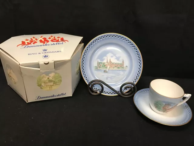 Bing & Grondahl  B & G Copenhagen Denmark ~ Pierced Plate, Cup & Saucer Set