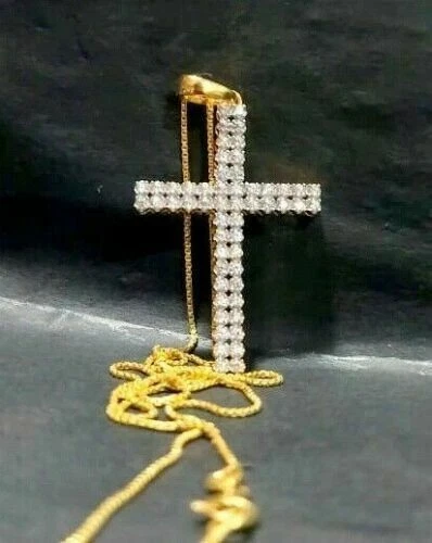 2Ct Round Cut Created Cross Shape Women's Gift Pendant 14K Yellow Gold Plated