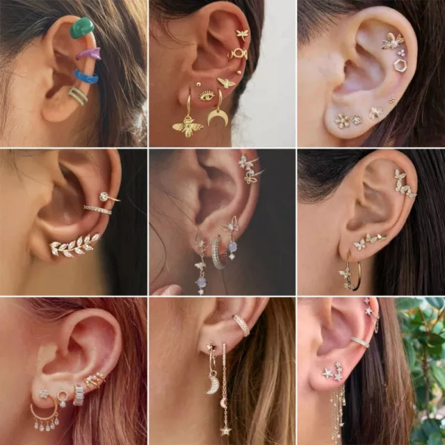 Ear Clip Sets Fashion Crystal Cuff Stud Women Punk Cartilage Earrings Jewellery