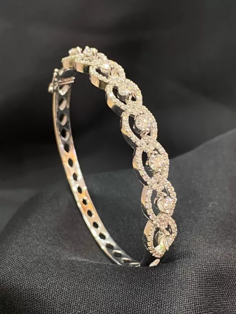 Pave 2,70 Cts Ronde Brillante Naturel Diamants Hinged Bracelet En 14K Or blanc