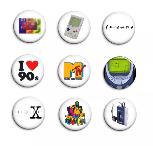 Lot Pack Badge Button Pin Ø38mm Année 90 Retro Symbole Culte I heart the "90s"