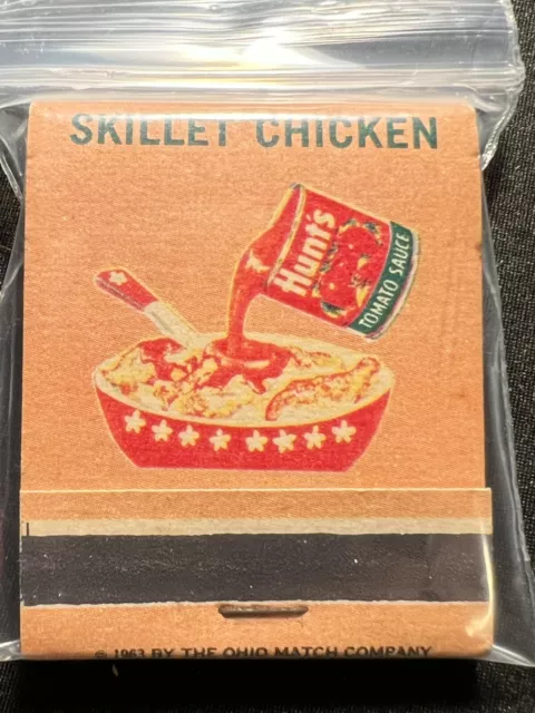 Vintage Matchbook -Hunts Tomato Sauce -Skillet Chicken Recipe - Unstruck!
